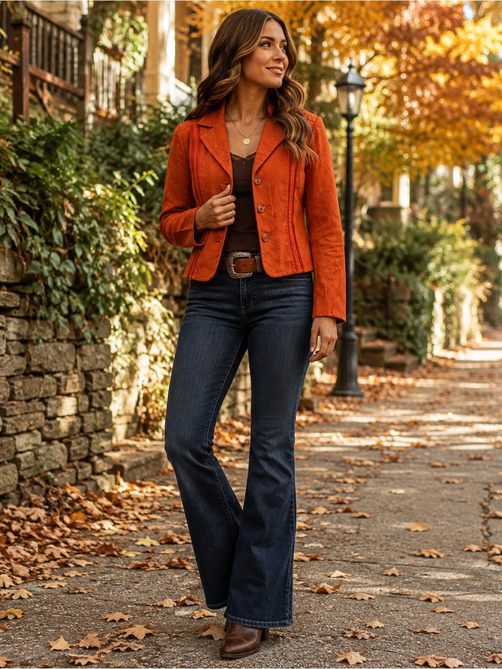 RQT Petite Orange Faux Suede Blazer Jacket PL Y2K Boho Retro Fall